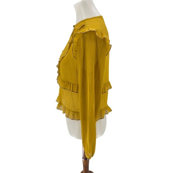 Scotch & Soda Mustard Yellow Ruffled Long Sleeve Blouse Womens Size S - Picture 3 of 7